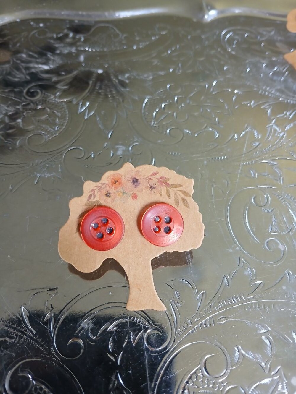 Red Vintage Button Earrings